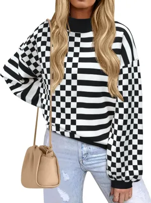 Women's Crewneck Lantern Long Sleeve Sweaters 2024 Oversized Ribbed Knit Pullover Jumper Tops