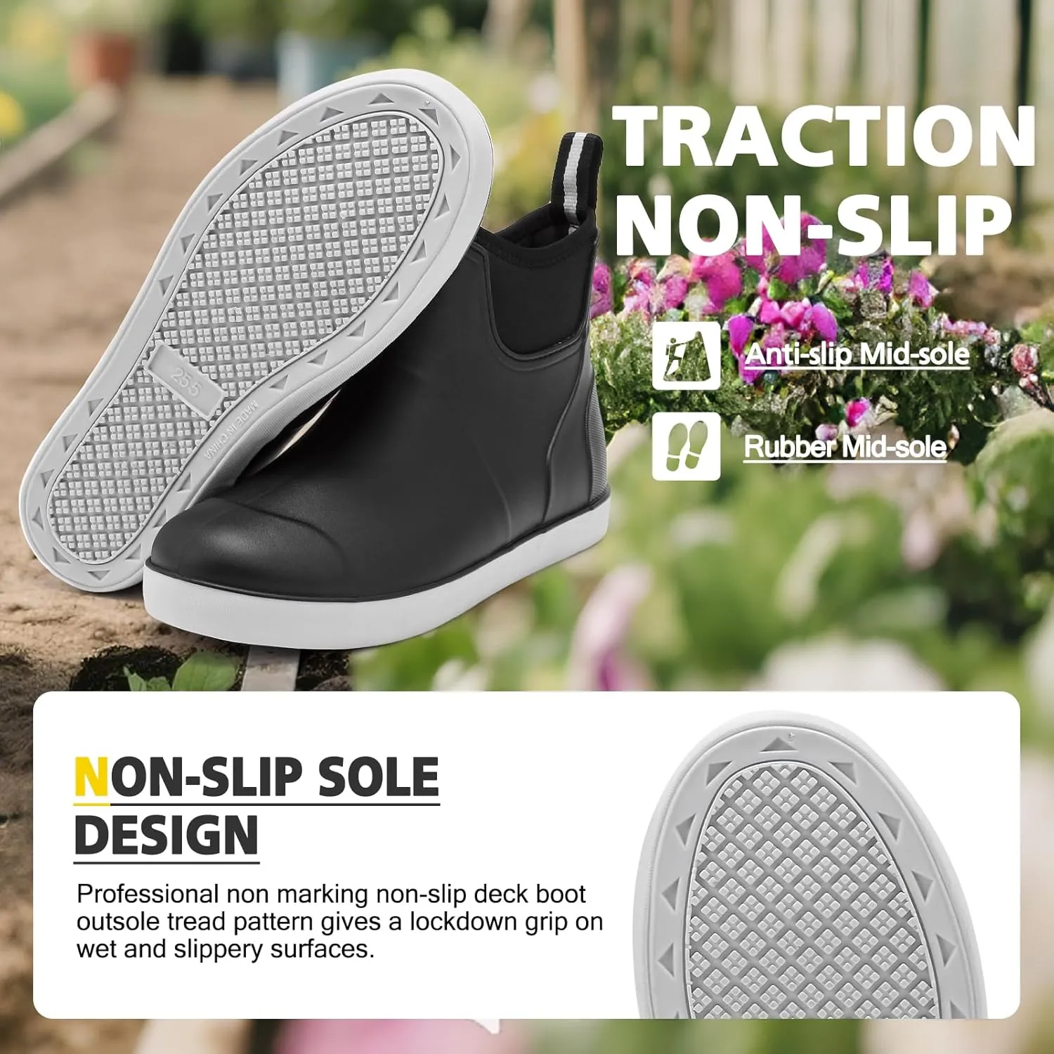 Women's Deck Boots, Rubber Rain Boots Chelsea Ankle Booties with Anti-Slip Sole Waterproof Fishing Shoes for Outdoor Work Garden Camping