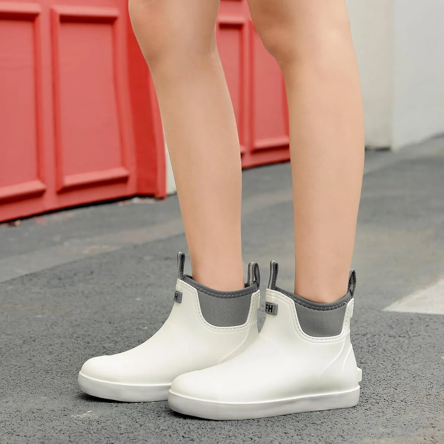 Women's Deck Boots, Rubber Rain Boots Chelsea Ankle Booties with Anti-Slip Sole Waterproof Fishing Shoes for Outdoor Work Garden Camping