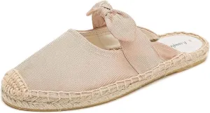 Women's Fashion Canvas Bow Espadrille Flat Mules Comfort Closed Round Toe Slip-On Backless Loafers Summer Casual Walking Slides