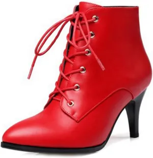 Women's Fashion Stiletto Kitten Heel Ankle Boots Pointy Toe Lace Up Zipper Booties Dress Short Boot