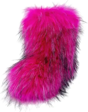 Women's Faux Fur Boots, Furry Fuzzy Mid Calf Snow Boots Y2k, Winter Warm Comfortable Fluffy Boots, Outdoor Indoor Flat Fur Shoes
