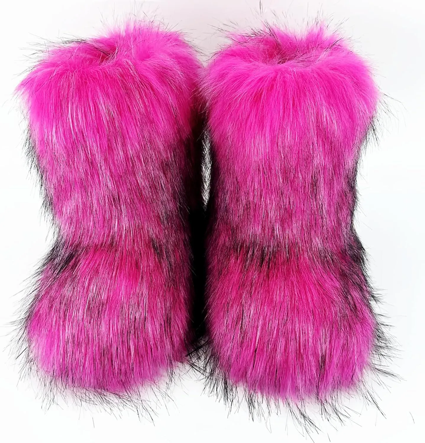Women's Faux Fur Boots, Furry Fuzzy Mid Calf Snow Boots Y2k, Winter Warm Comfortable Fluffy Boots, Outdoor Indoor Flat Fur Shoes