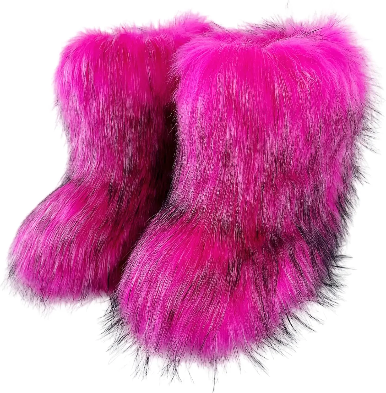 Women's Faux Fur Boots, Furry Fuzzy Mid Calf Snow Boots Y2k, Winter Warm Comfortable Fluffy Boots, Outdoor Indoor Flat Fur Shoes