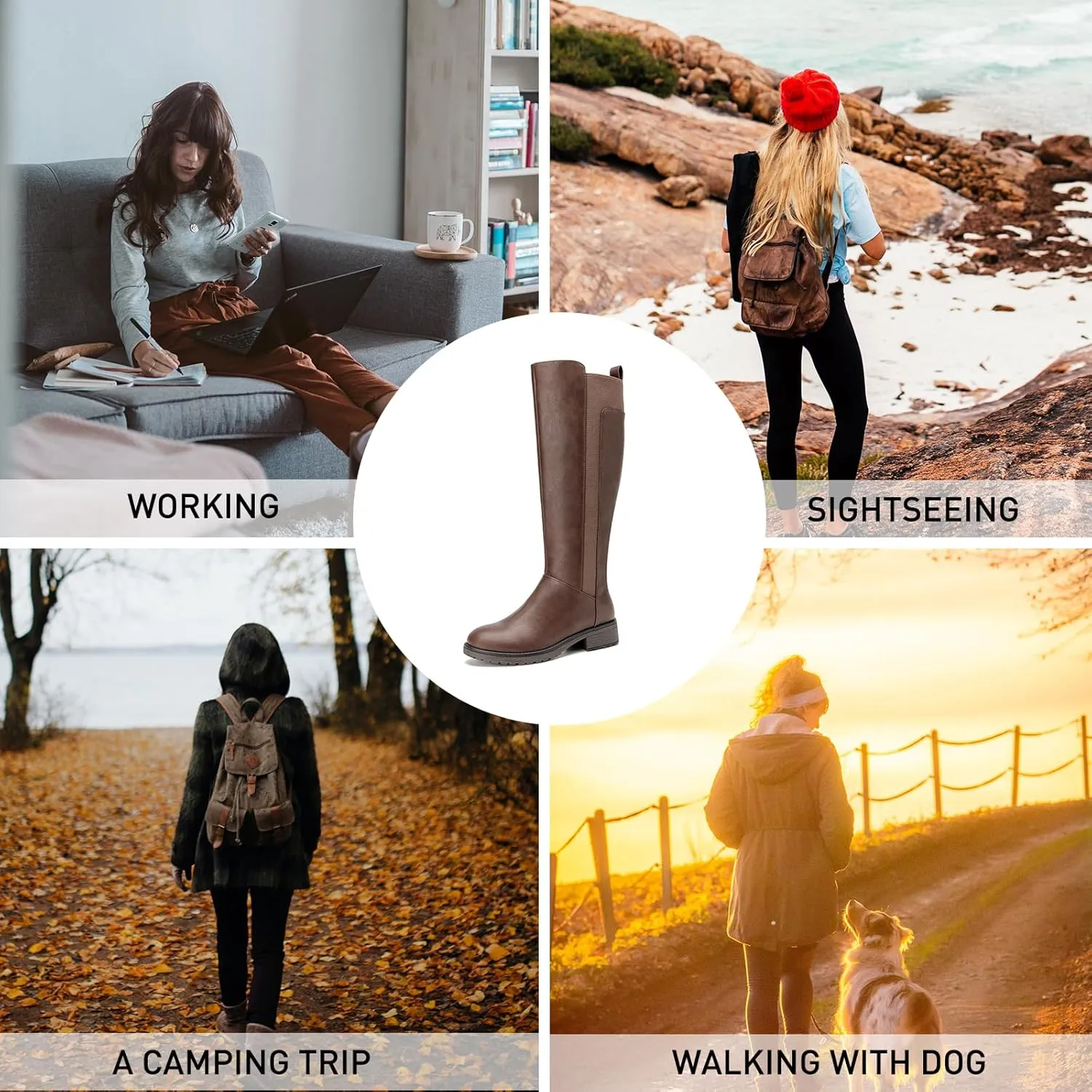 Women's Flat Low Heel Knee High Boot Fashion Extra Wide Calf Boots Side Zip Stretch Winter Booties