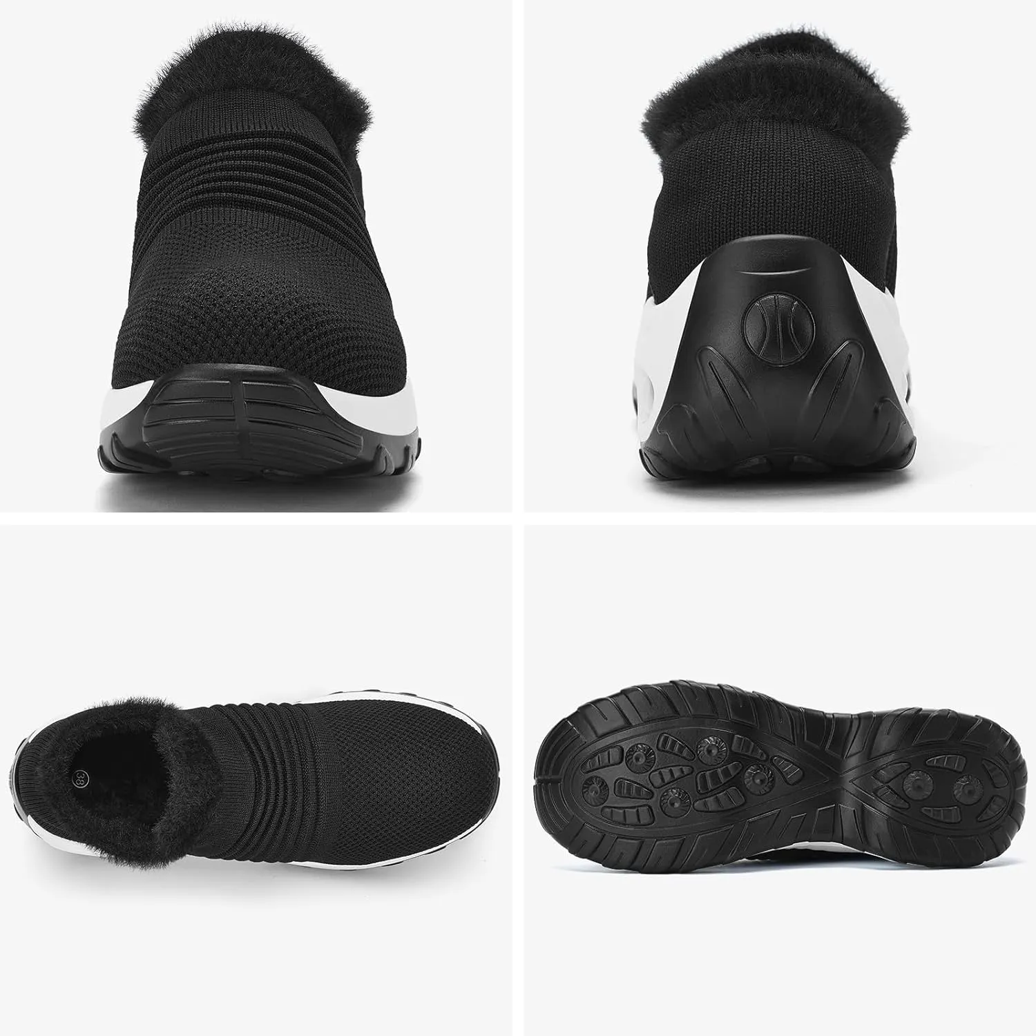 Women's Fleece Walking Shoes, Winter Warm Sock Sneakers, Pull On Mesh Air Cushion Platform