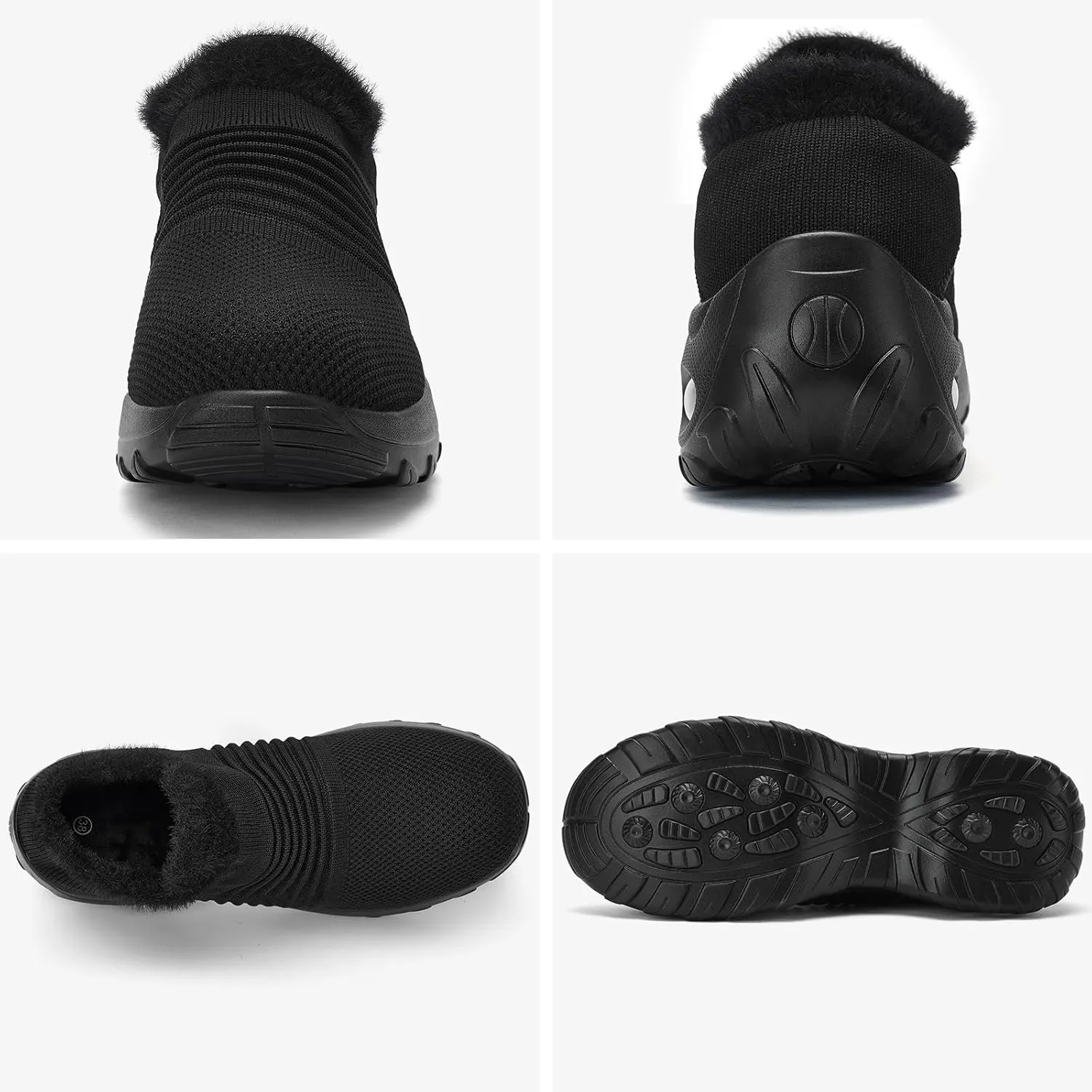 Women's Fleece Walking Shoes, Winter Warm Sock Sneakers, Pull On Mesh Air Cushion Platform