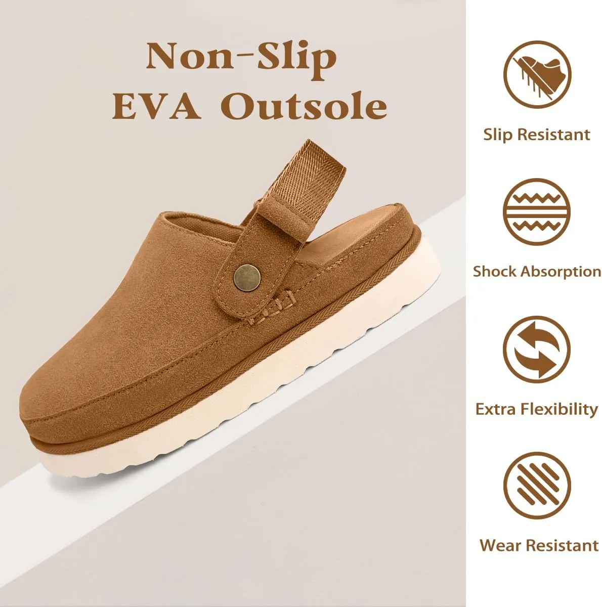 Women's Genuine Suede Platform Clogs with Adjustable Strap Comfy Memory Foam Arch Support Mules & Clogs Goldenstar Slippers for Women Indoor Outdoor
