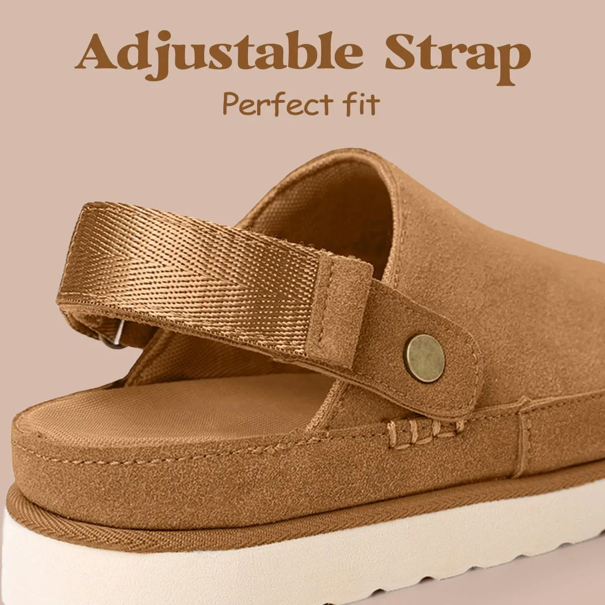 Women's Genuine Suede Platform Clogs with Adjustable Strap Comfy Memory Foam Arch Support Mules & Clogs Goldenstar Slippers for Women Indoor Outdoor
