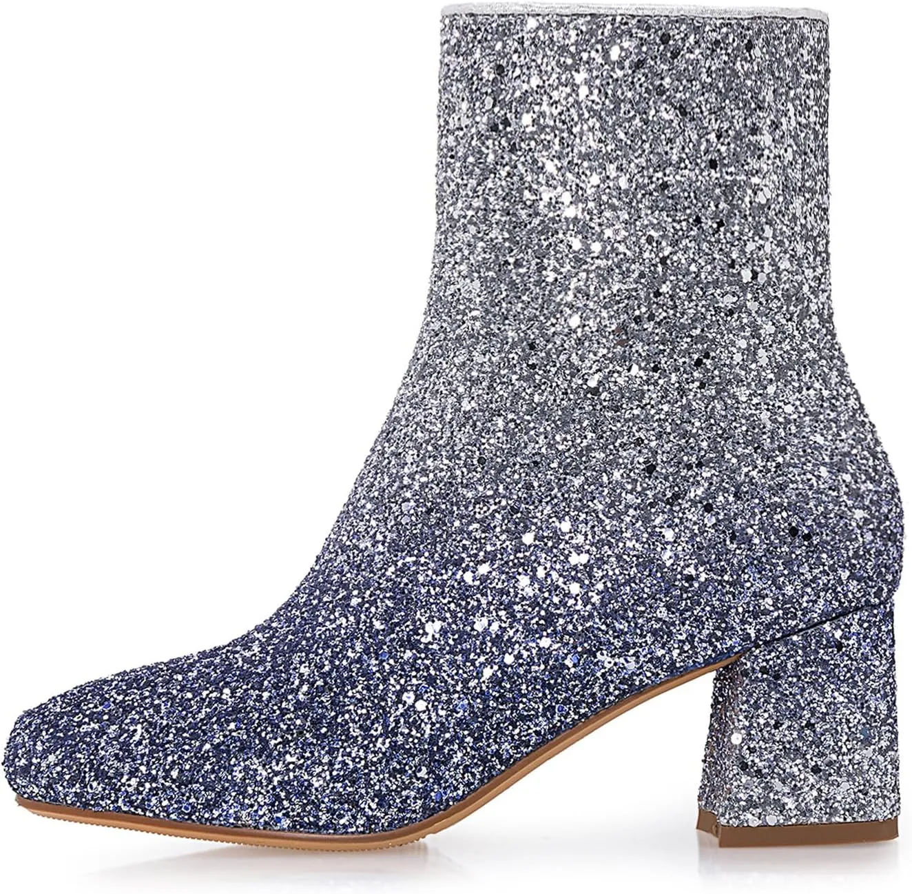 Women's Glitter Ankle Boots Sequin Sparkly Booties Block Heel Side Zip Zipper Wedding Party Dress Shoes