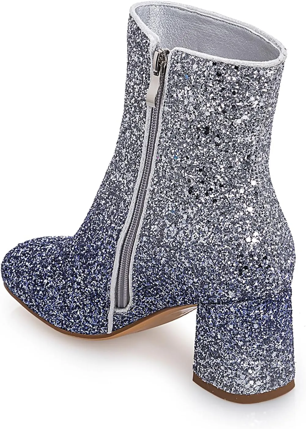 Women's Glitter Ankle Boots Sequin Sparkly Booties Block Heel Side Zip Zipper Wedding Party Dress Shoes
