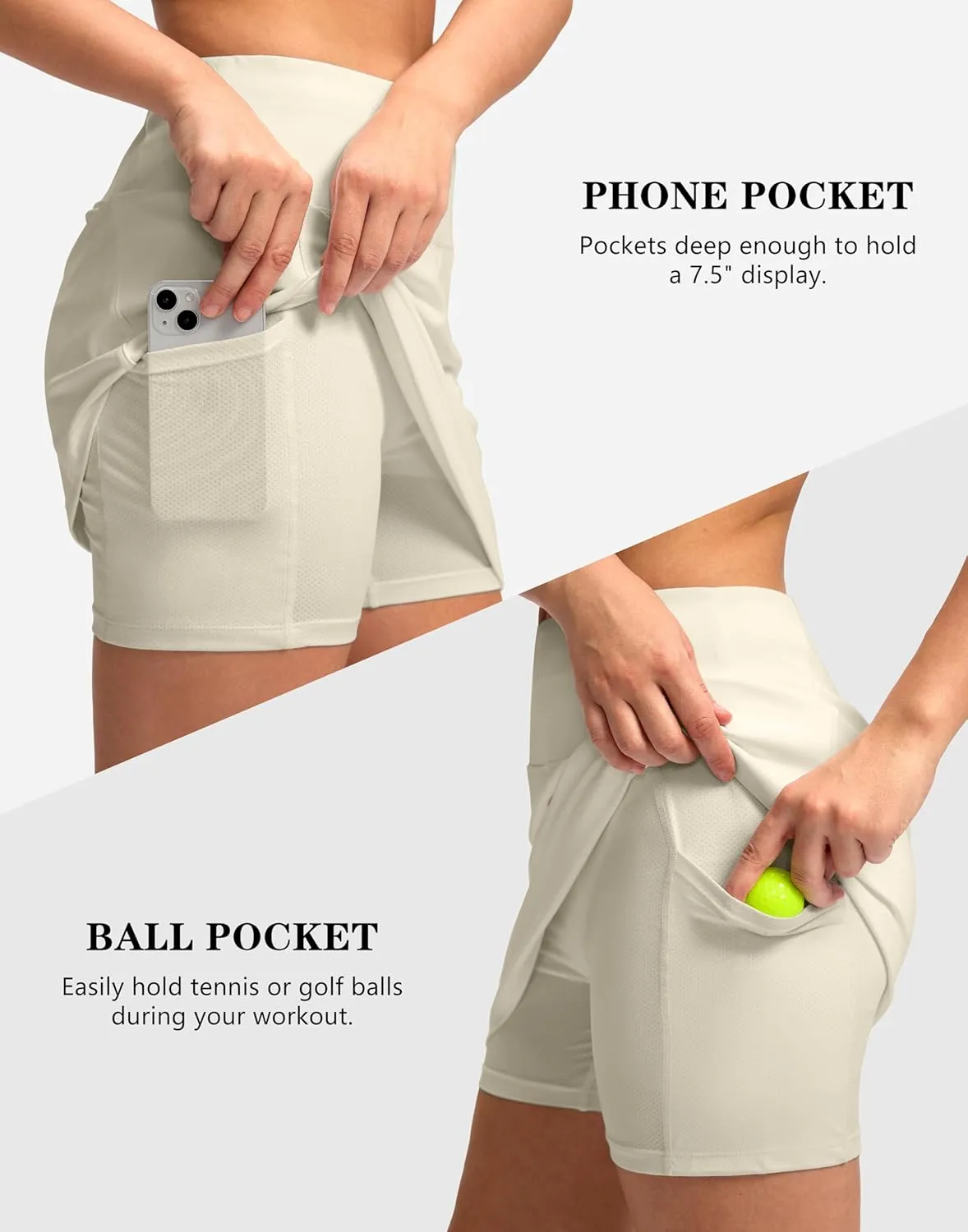 Women's Golf Skirts Skort 4 Side Pockets High Waisted Stretchy Tennis Skirt with Short Athletic Casual