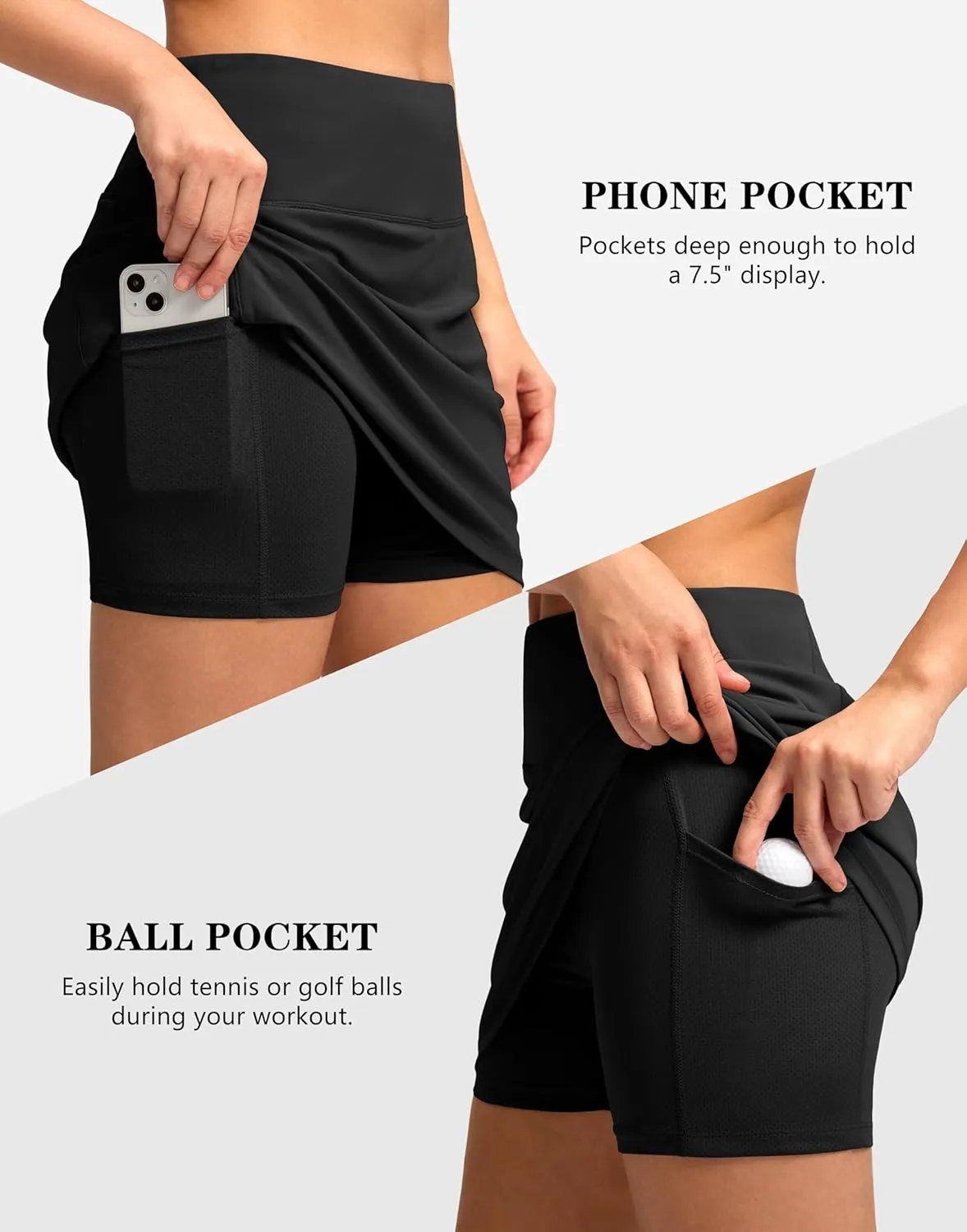 Women's Golf Skirts Skort 4 Side Pockets High Waisted Stretchy Tennis Skirt with Short Athletic Casual