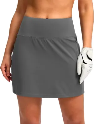 Women's Golf Skirts Skort 4 Side Pockets High Waisted Stretchy Tennis Skirt with Short Athletic Casual