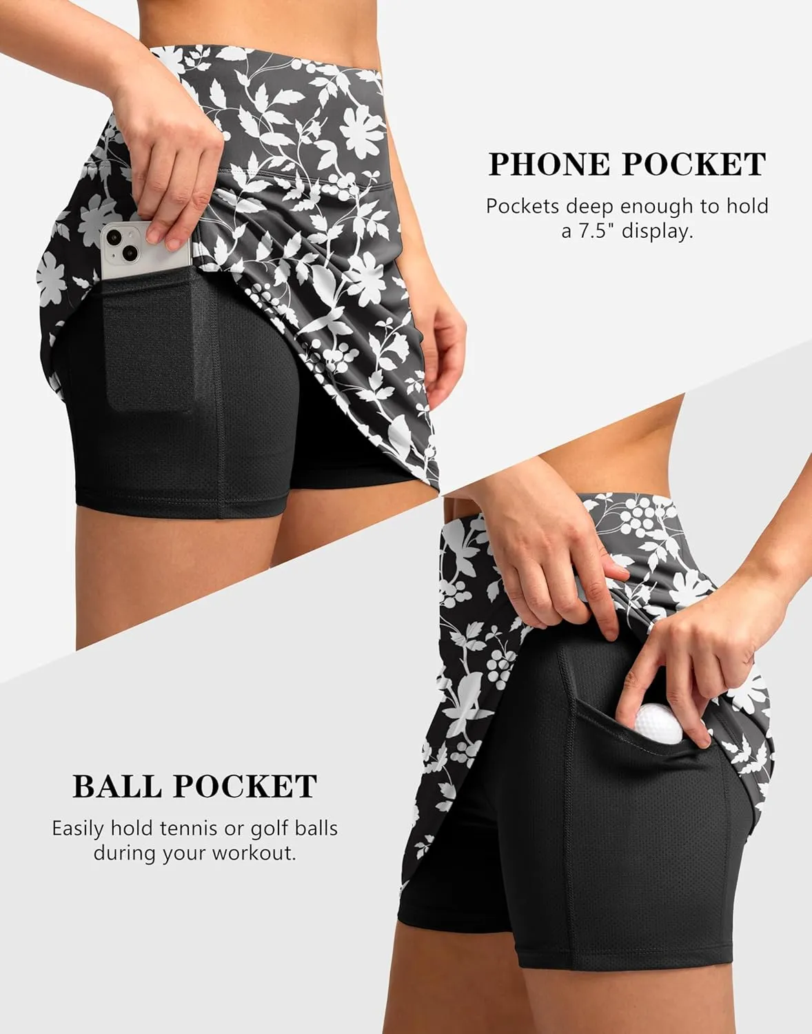 Women's Golf Skirts Skort 4 Side Pockets High Waisted Stretchy Tennis Skirt with Short Athletic Casual