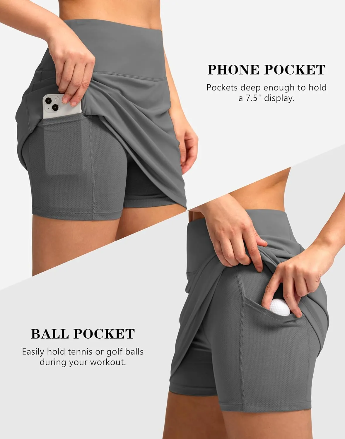 Women's Golf Skirts Skort 4 Side Pockets High Waisted Stretchy Tennis Skirt with Short Athletic Casual