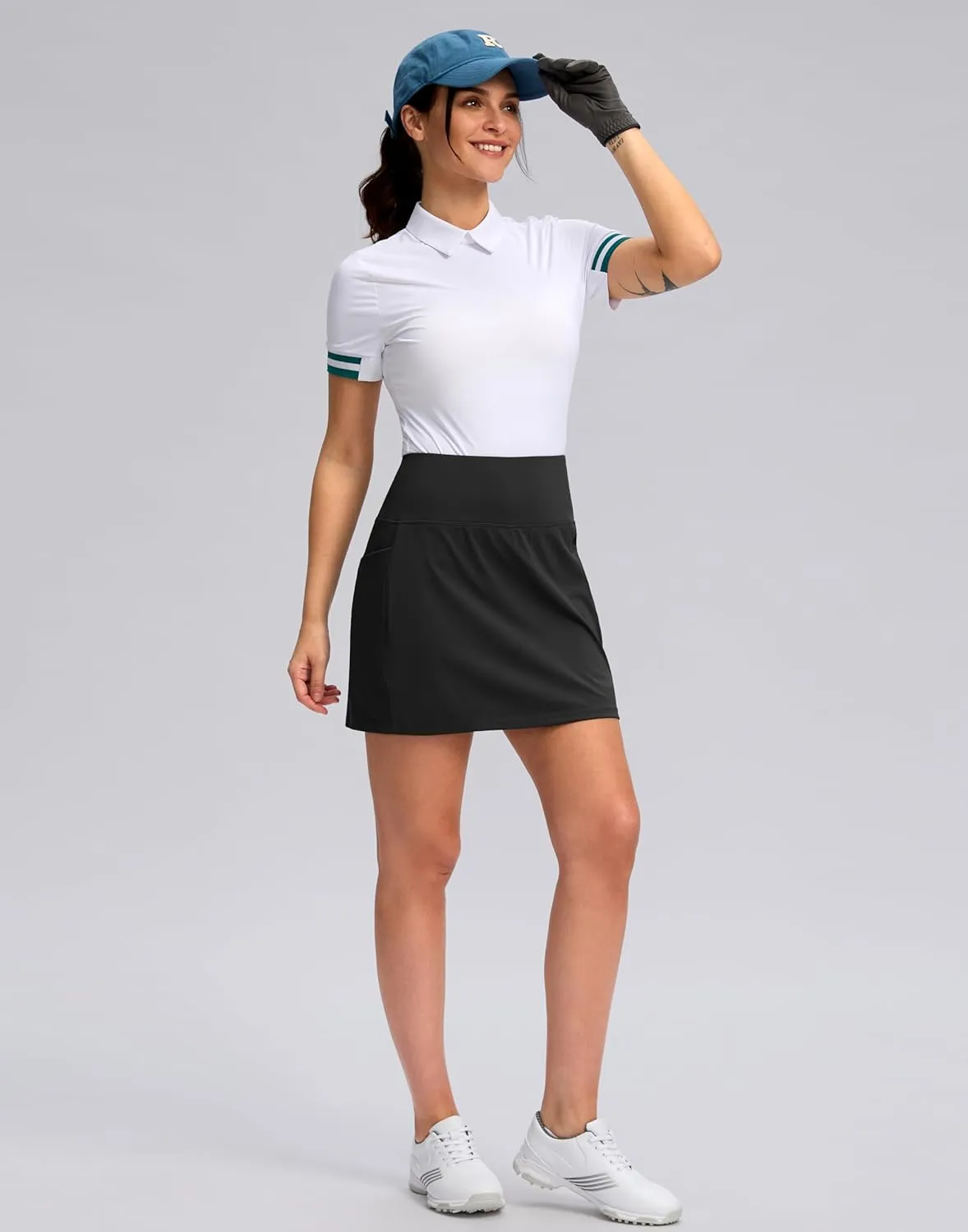 Women's Golf Skirts Skort 4 Side Pockets High Waisted Stretchy Tennis Skirt with Short Athletic Casual