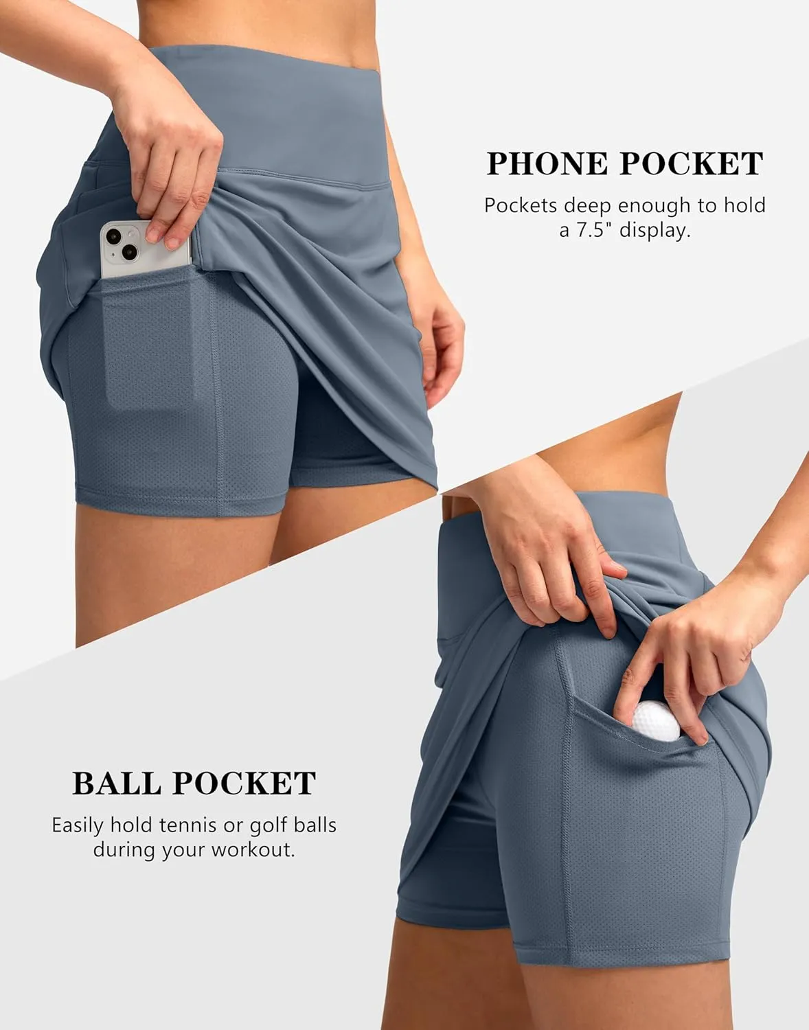 Women's Golf Skirts Skort 4 Side Pockets High Waisted Stretchy Tennis Skirt with Short Athletic Casual