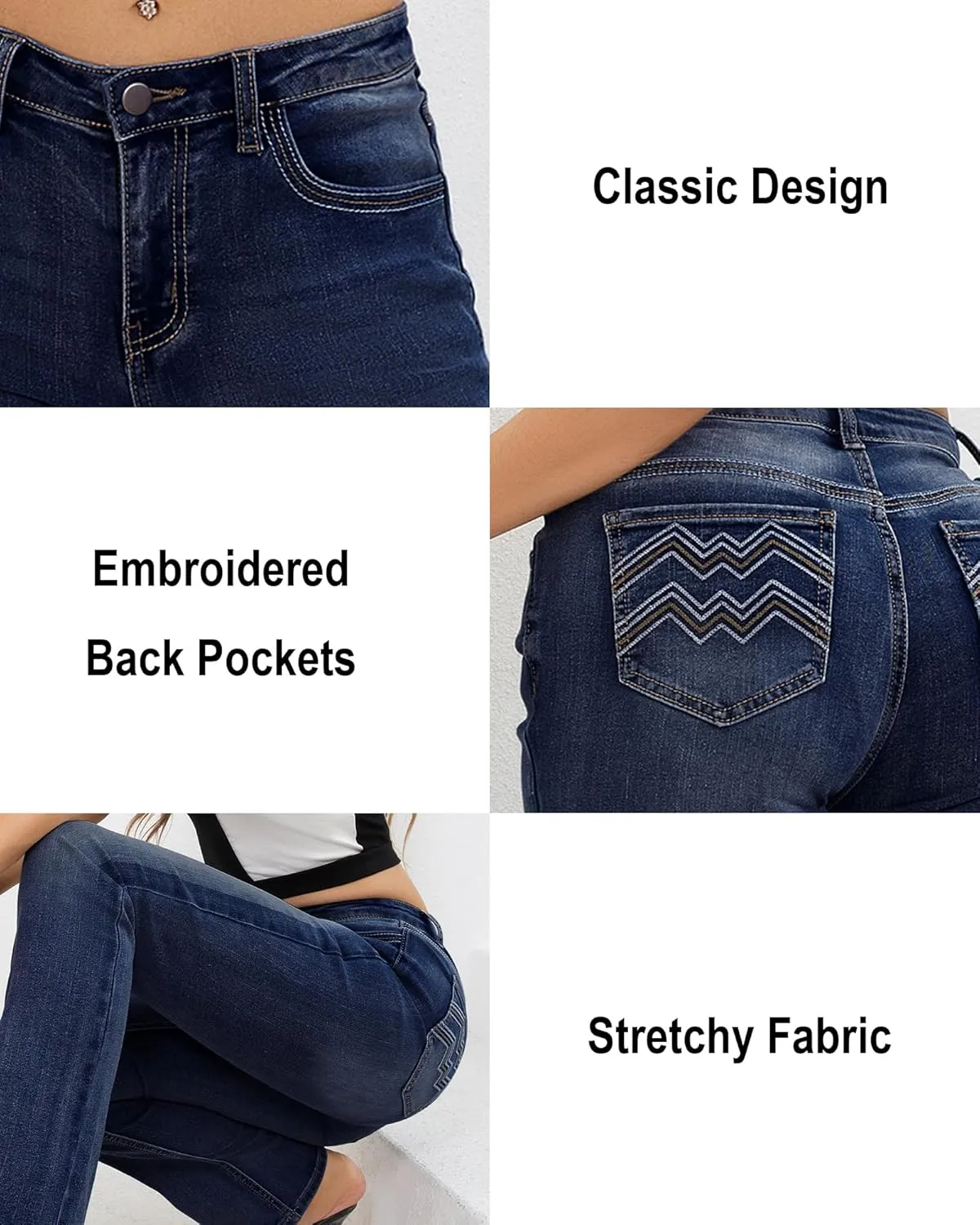 Women's Jeans 90s Mid Rise Bootcut High Stretch Boot Cut Denim Pants Pantalones De Mujer