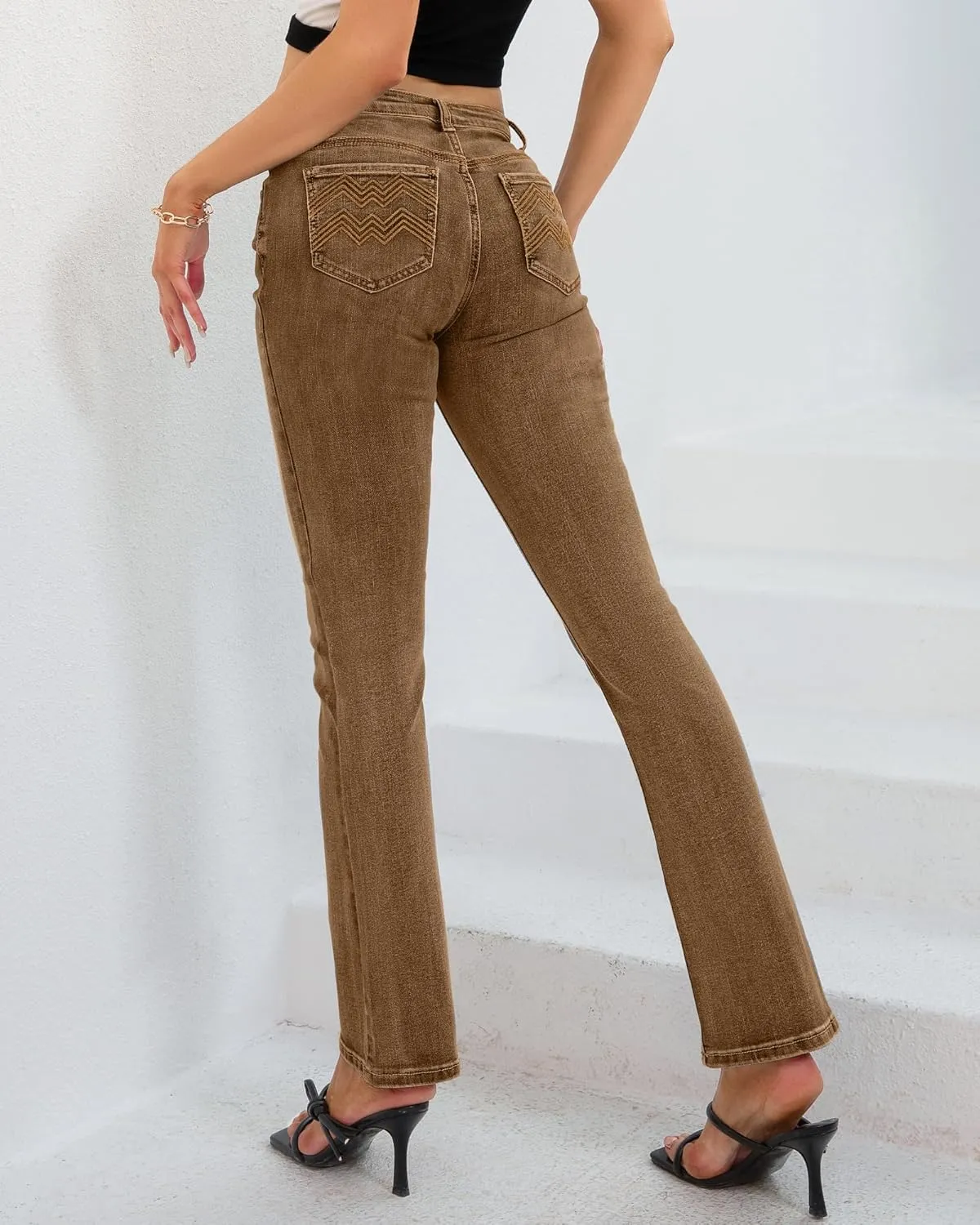 Women's Jeans 90s Mid Rise Bootcut High Stretch Boot Cut Denim Pants Pantalones De Mujer