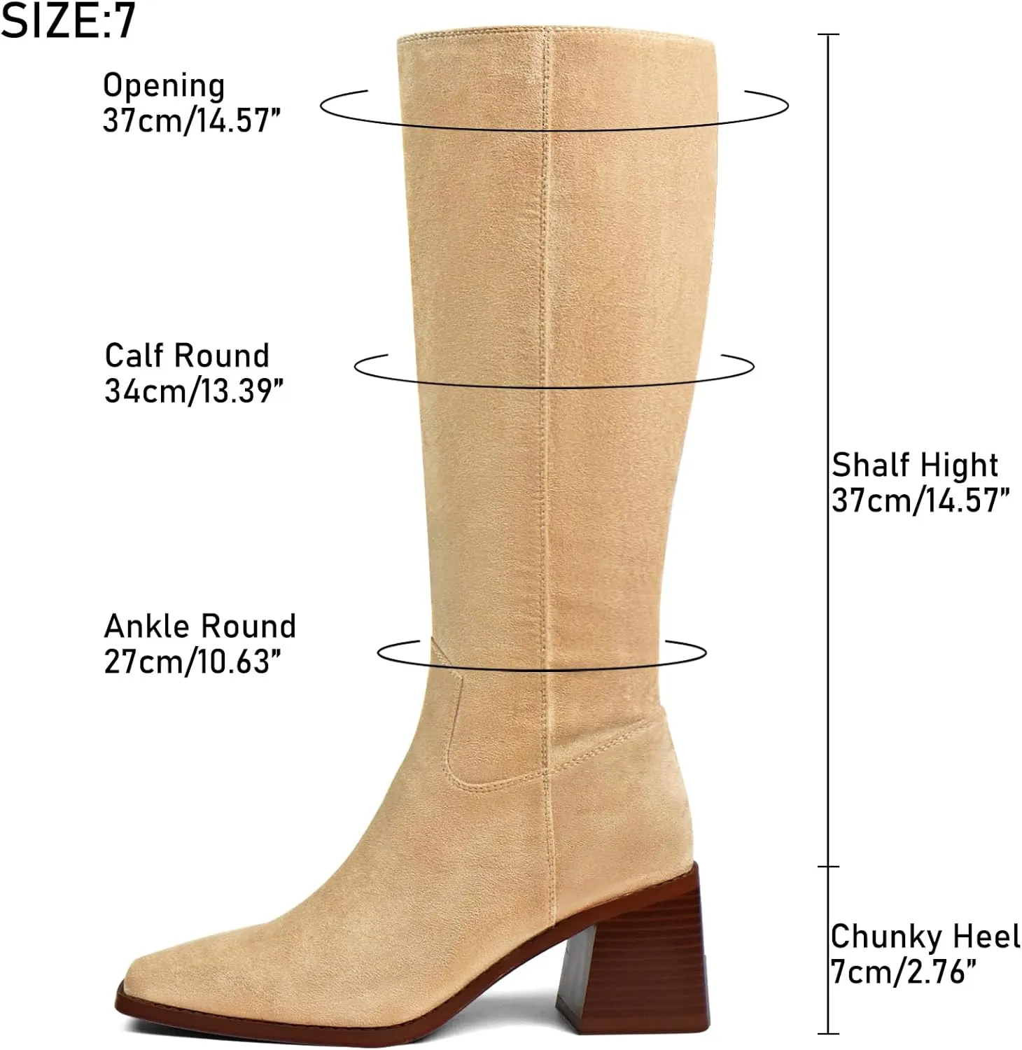 Women's Knee High Boots Chunky Heel Square Toe Tall Boots High Block Heel Side Zipper Fashion Long Boots
