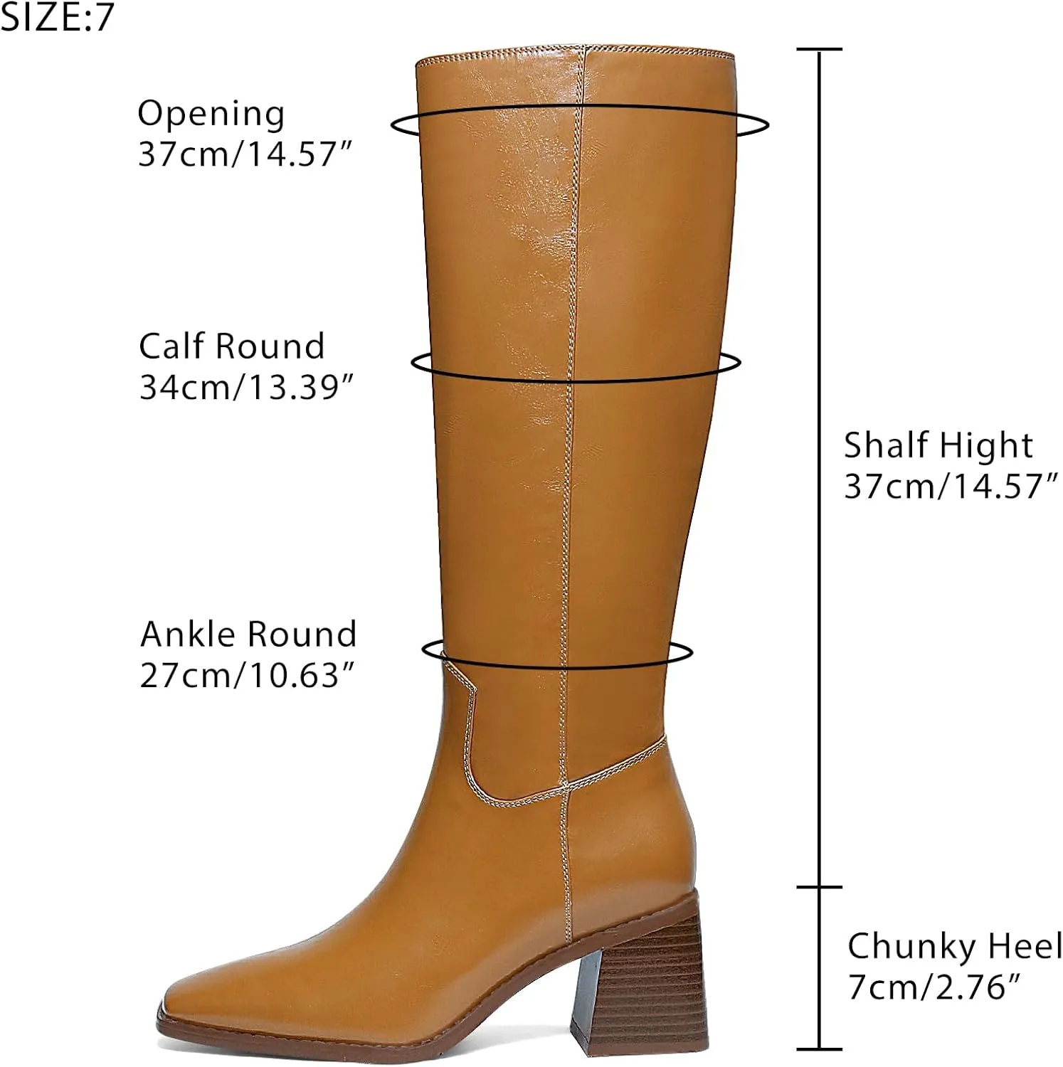 Women's Knee High Boots Chunky Heel Square Toe Tall Boots High Block Heel Side Zipper Fashion Long Boots