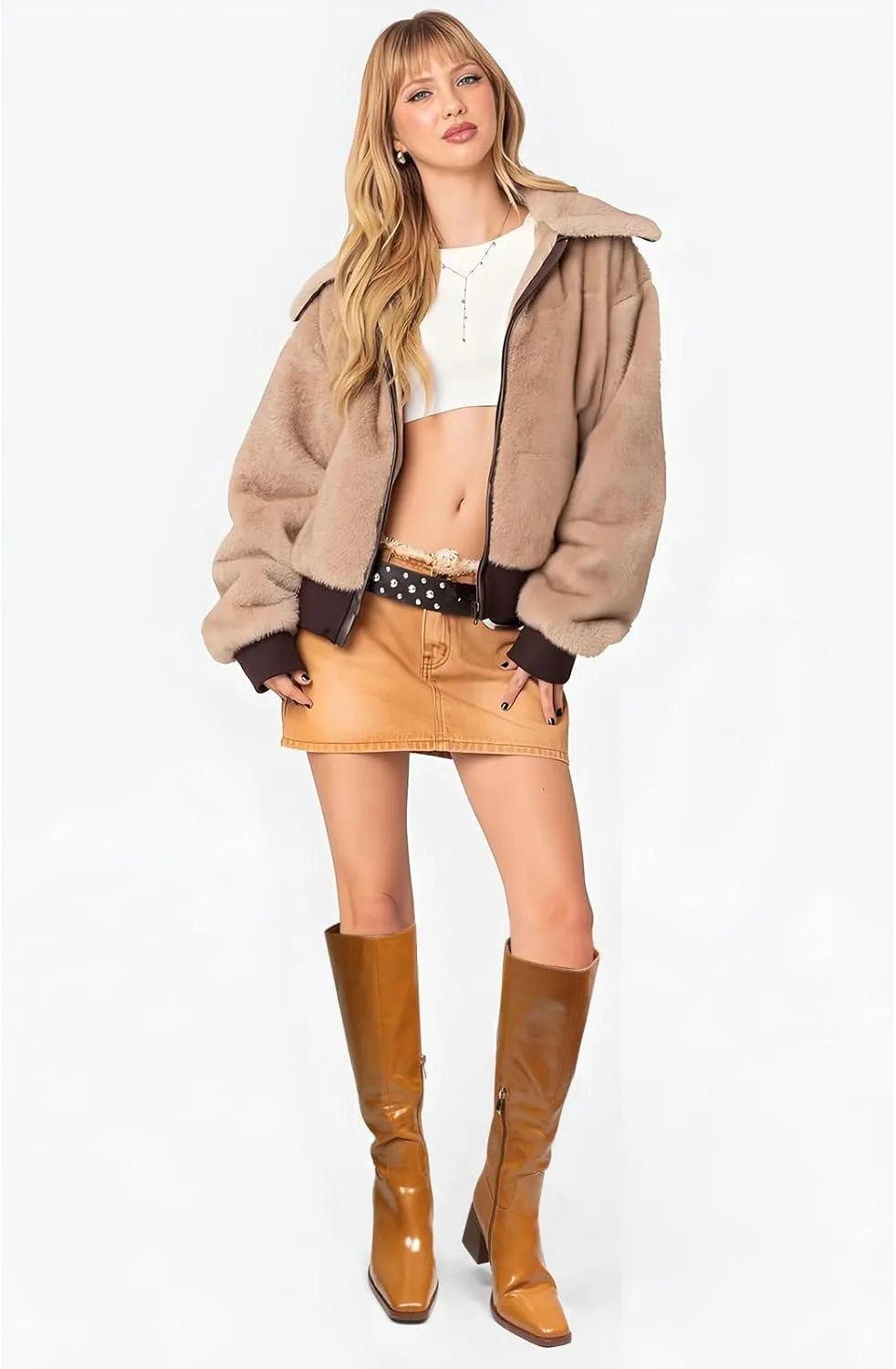 Women's Knee High Boots Chunky Heel Square Toe Tall Boots High Block Heel Side Zipper Fashion Long Boots