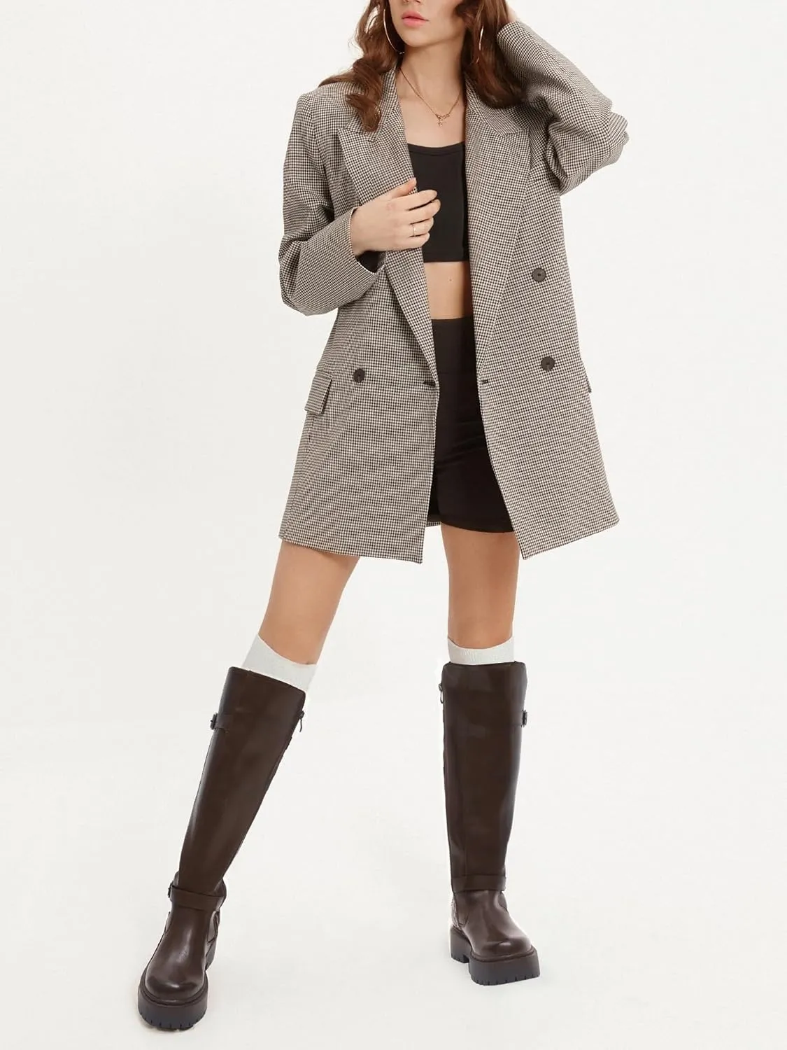 Women's Knee High Riding Boots with Side Zipper - Chunky Platform Motorcycle Boots for Women