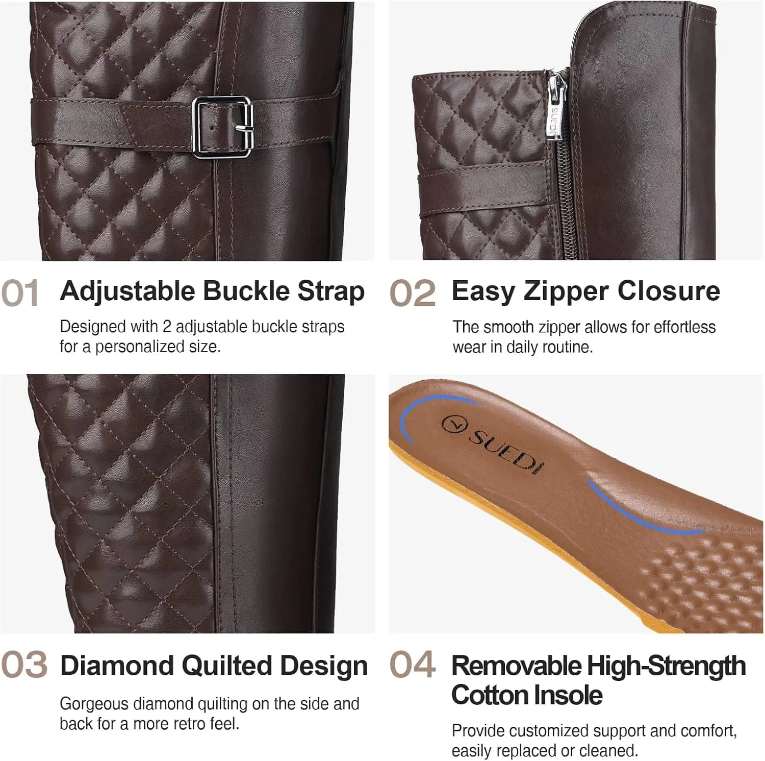 Women's Knee High Riding Boots with Side Zipper - Chunky Platform Motorcycle Boots for Women