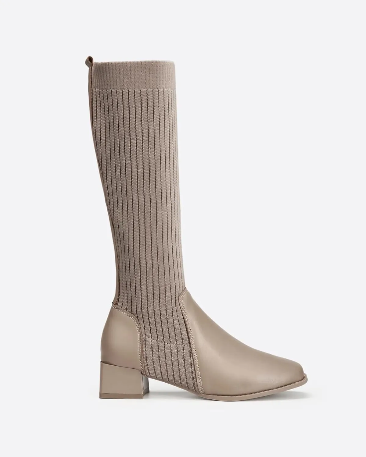 Women's Knee High Stretch Knit Chunky Heel Non-Slip Boots