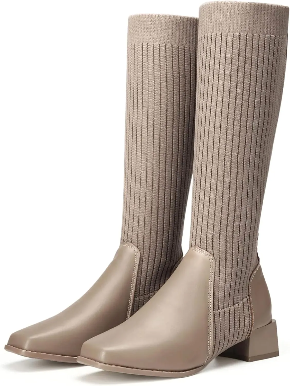 Women's Knee High Stretch Knit Chunky Heel Non-Slip Boots