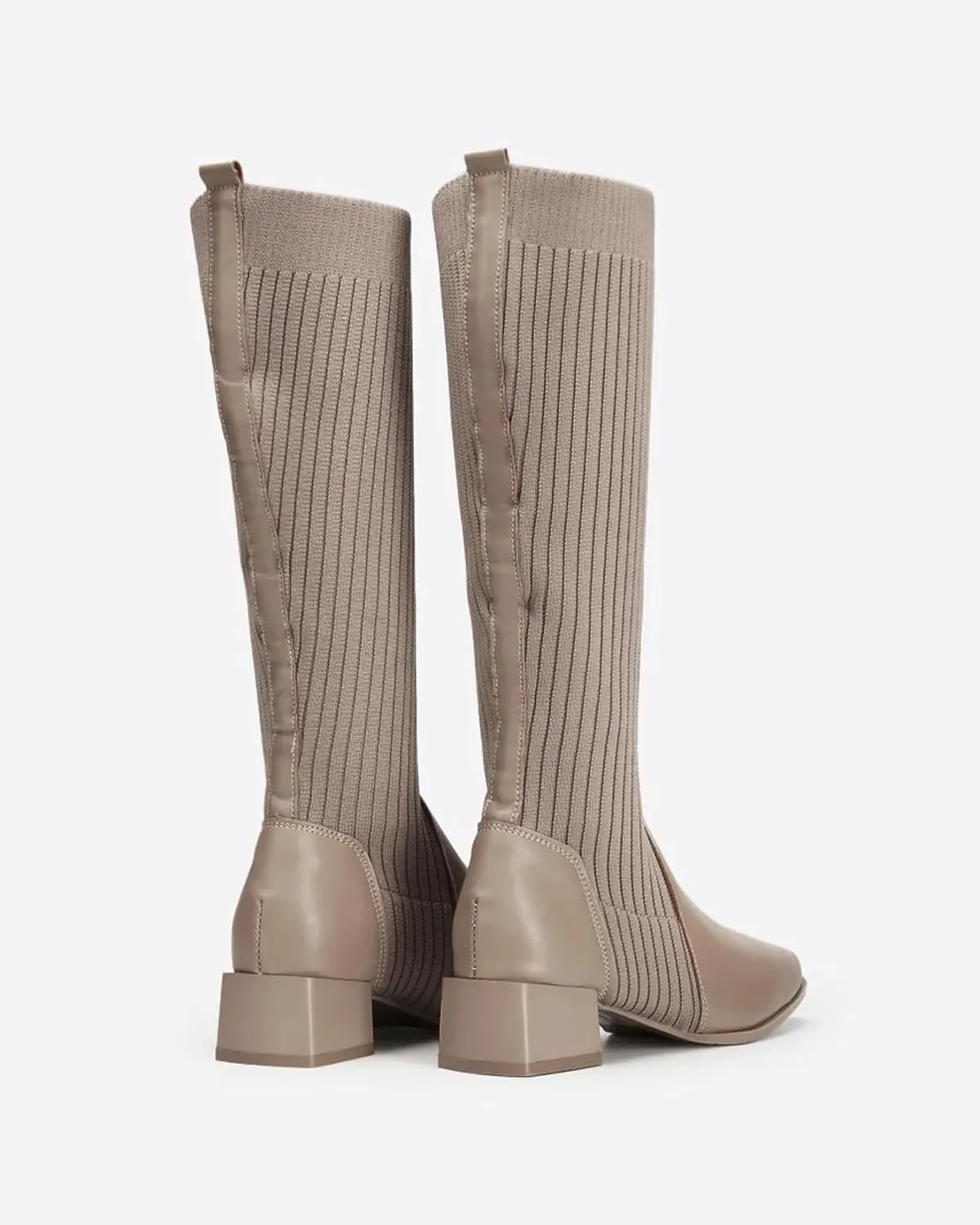 Women's Knee High Stretch Knit Chunky Heel Non-Slip Boots
