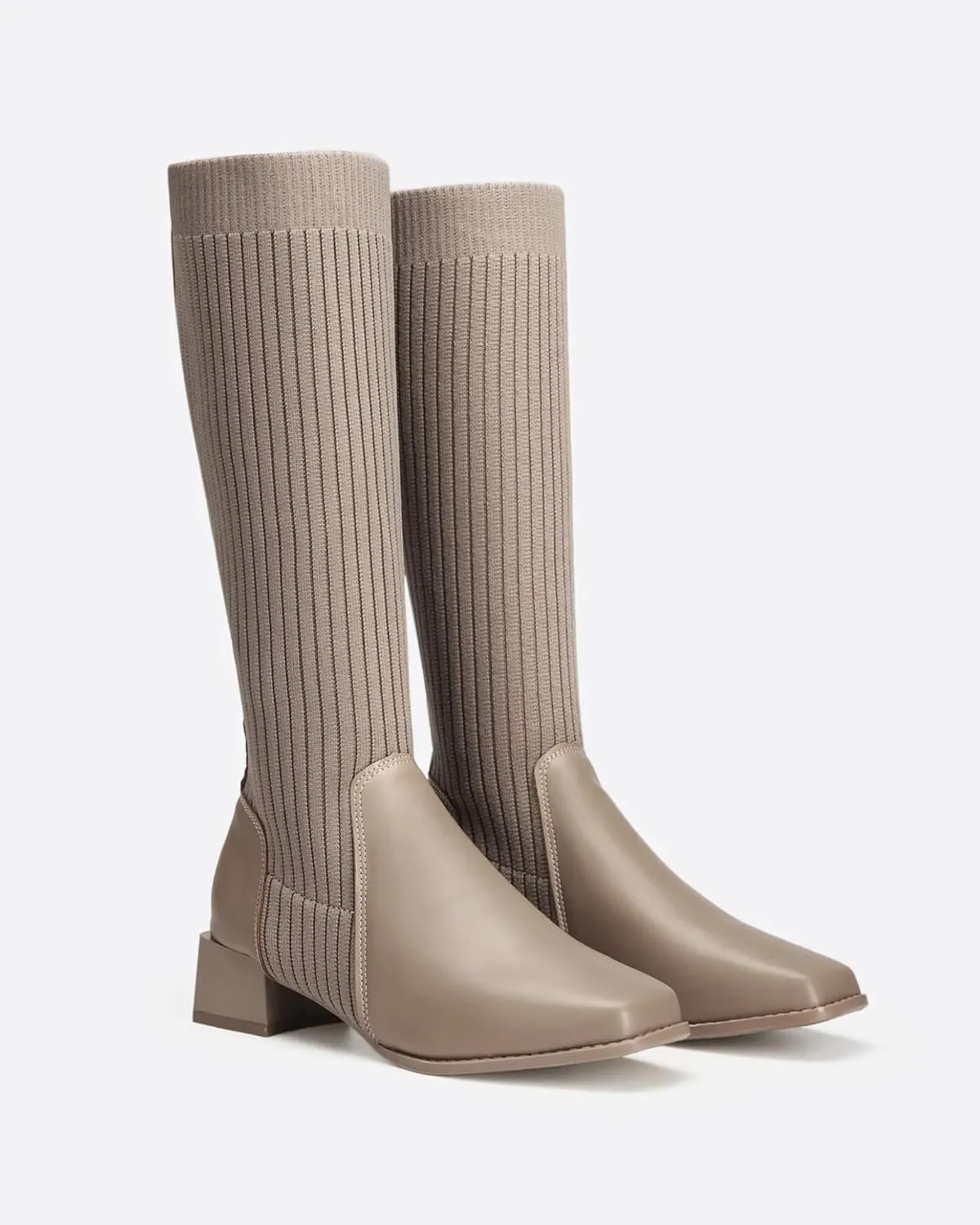 Women's Knee High Stretch Knit Chunky Heel Non-Slip Boots