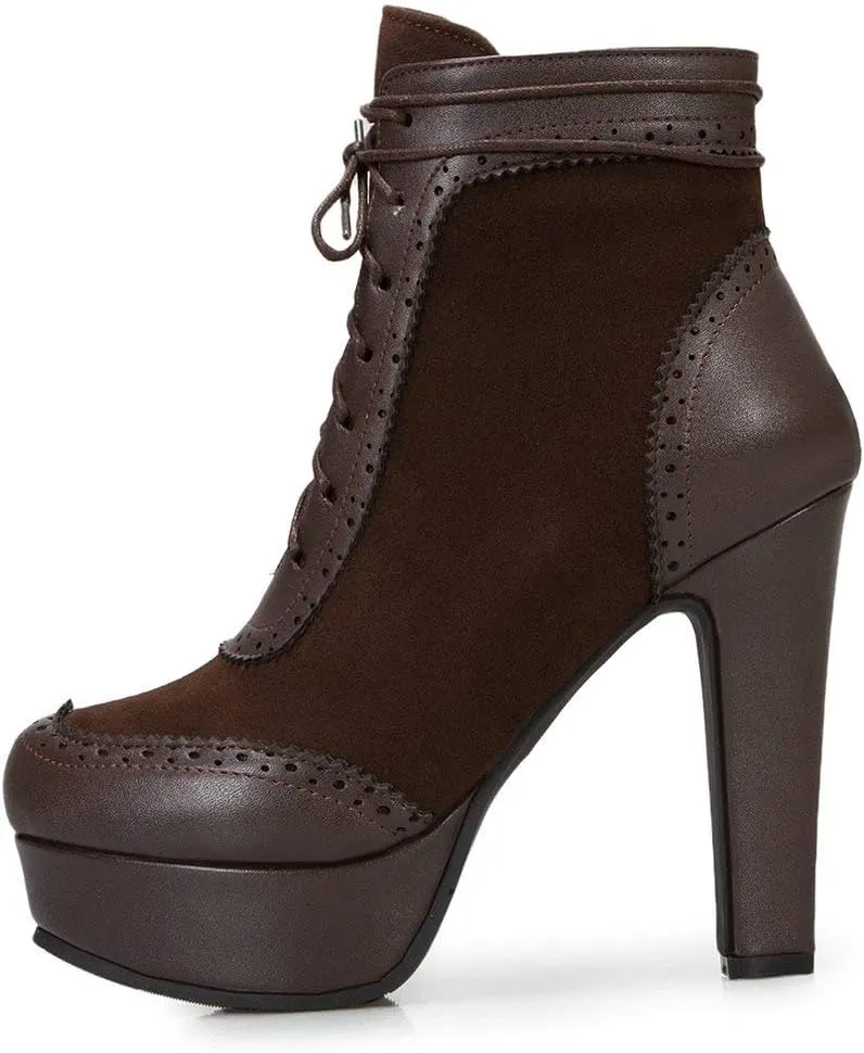 Womens Lace Up High Heel Ankle Boots Platform Booties with Zipper