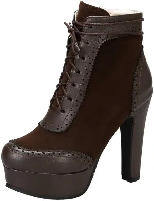 Womens Lace Up High Heel Ankle Boots Platform Booties with Zipper