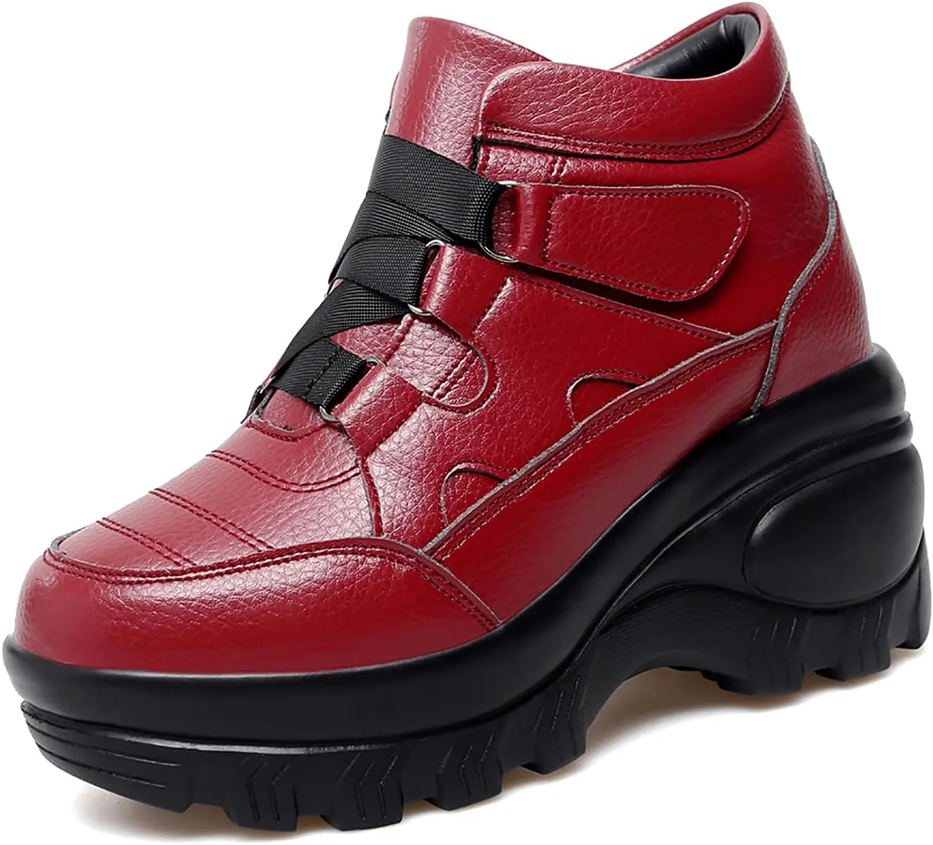 Women's Leather Orthopedic Chunky Platform Ankle Boots with Hook Loop Retro Comfortable Round Toe Arch Support Wedge Booties Casual Anti-slip Daily Work Walking Shoes
