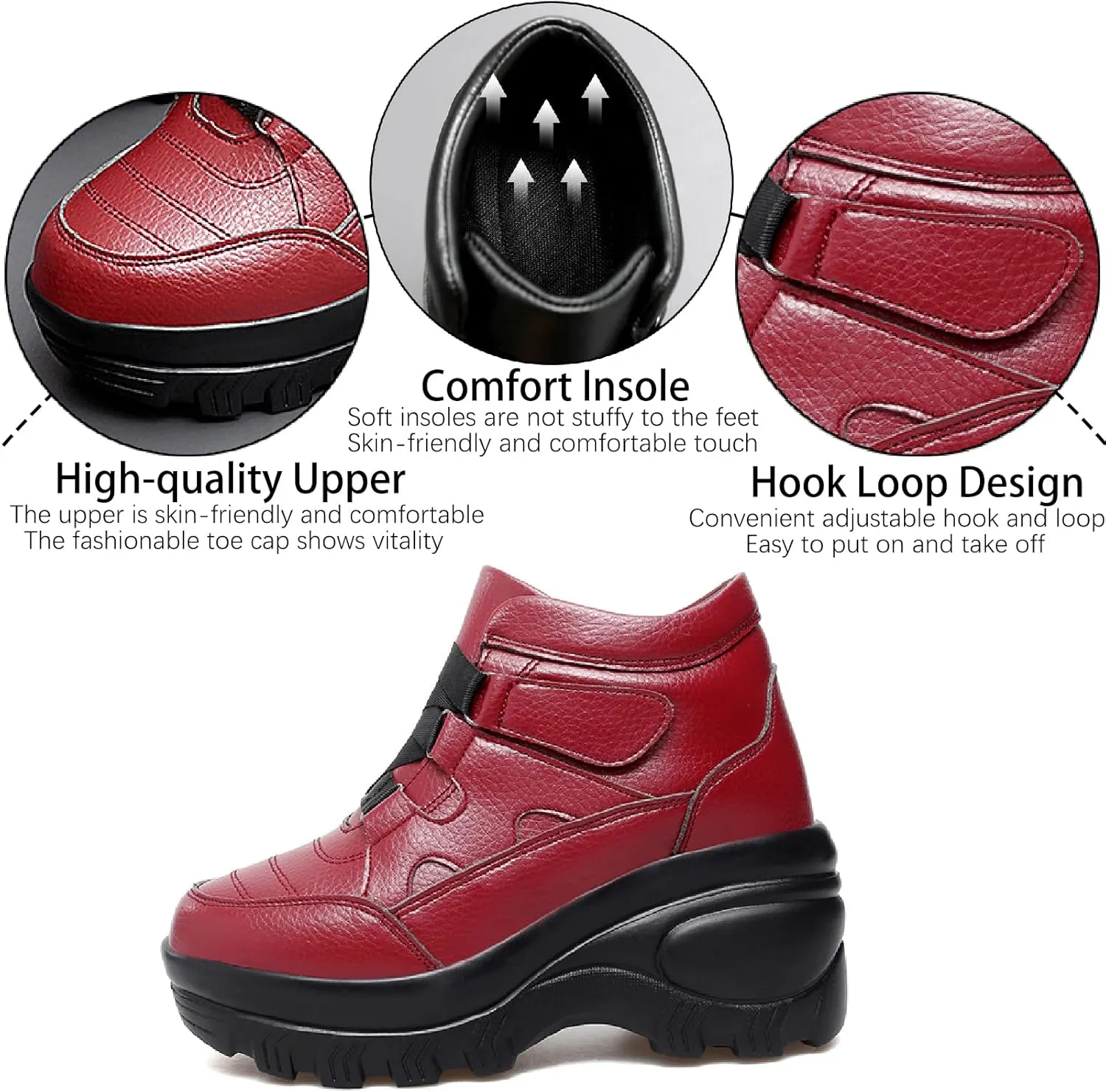 Women's Leather Orthopedic Chunky Platform Ankle Boots with Hook Loop Retro Comfortable Round Toe Arch Support Wedge Booties Casual Anti-slip Daily Work Walking Shoes