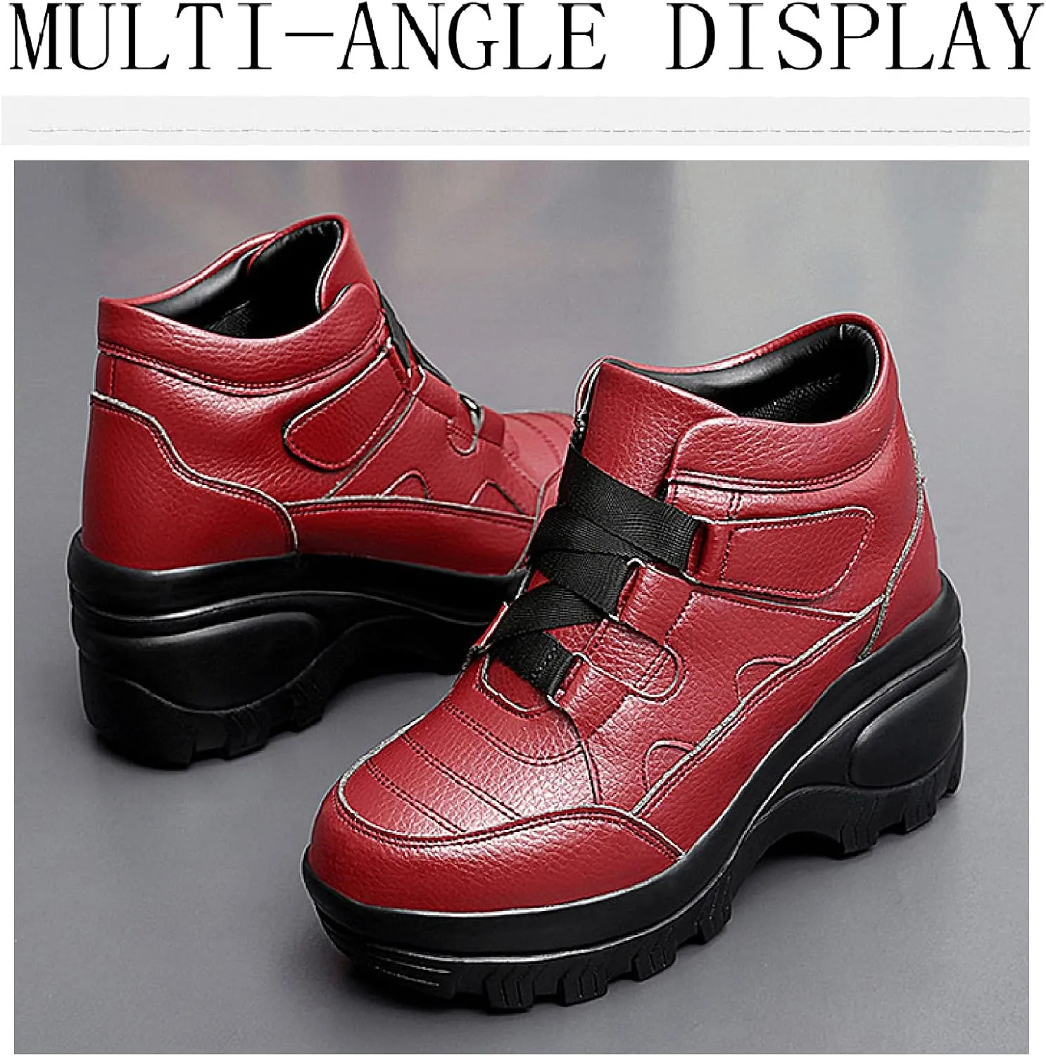 Women's Leather Orthopedic Chunky Platform Ankle Boots with Hook Loop Retro Comfortable Round Toe Arch Support Wedge Booties Casual Anti-slip Daily Work Walking Shoes