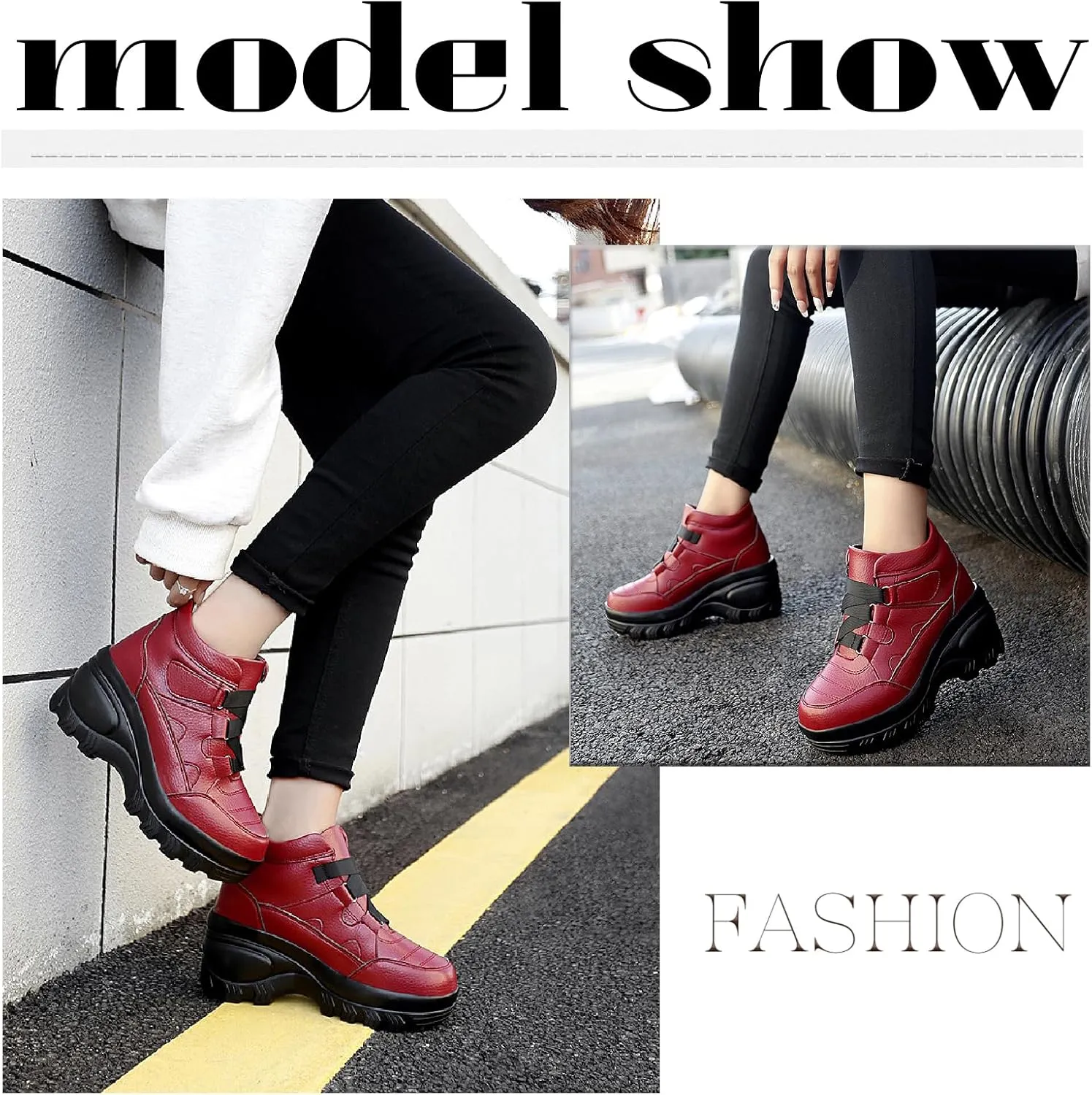 Women's Leather Orthopedic Chunky Platform Ankle Boots with Hook Loop Retro Comfortable Round Toe Arch Support Wedge Booties Casual Anti-slip Daily Work Walking Shoes