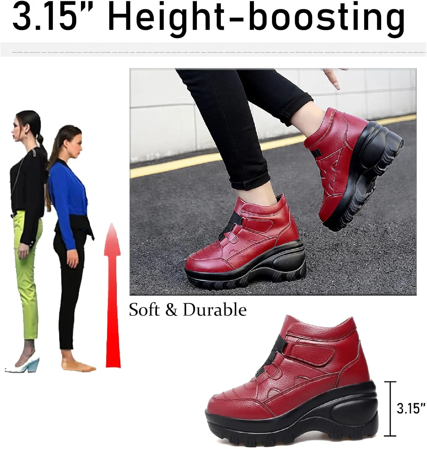 Women's Leather Orthopedic Chunky Platform Ankle Boots with Hook Loop Retro Comfortable Round Toe Arch Support Wedge Booties Casual Anti-slip Daily Work Walking Shoes