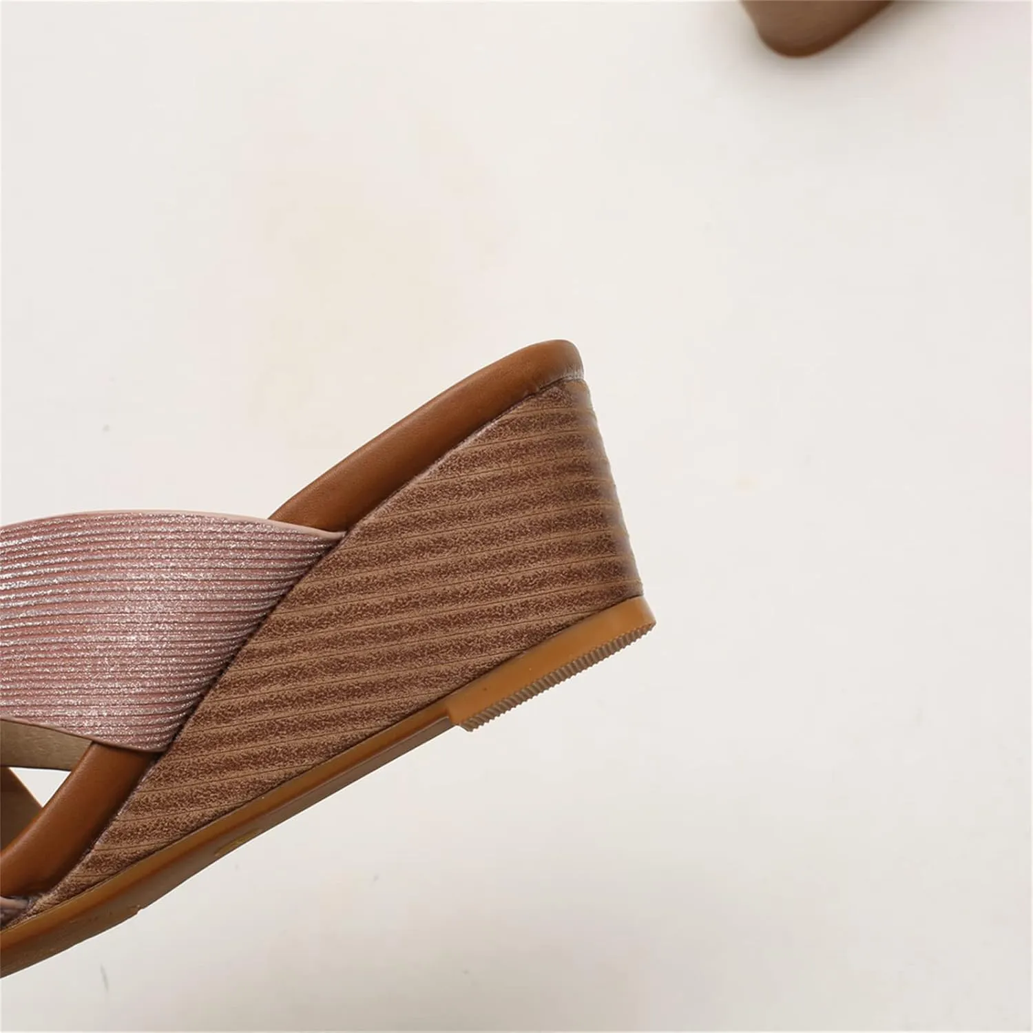 Women's Leather Platform Wedge Sandals Shiny Fashion Roman Bohemian Open Toe Slip-On Beach Casual High Heels Dressy Slippers