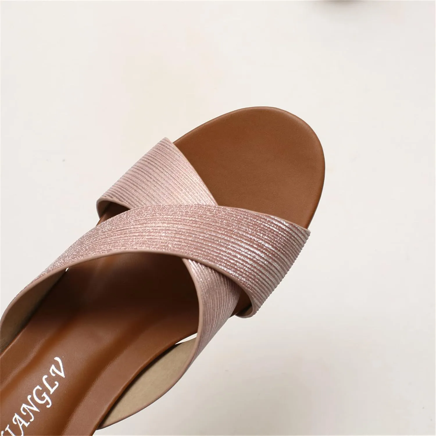 Women's Leather Platform Wedge Sandals Shiny Fashion Roman Bohemian Open Toe Slip-On Beach Casual High Heels Dressy Slippers