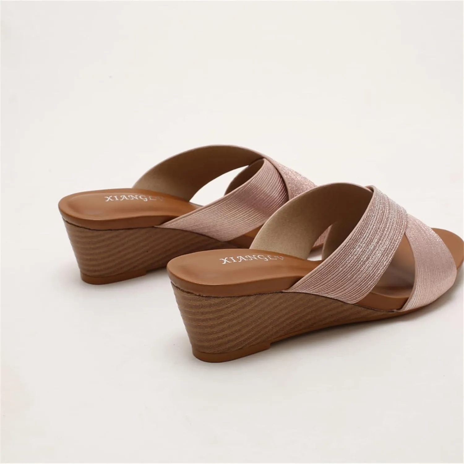 Women's Leather Platform Wedge Sandals Shiny Fashion Roman Bohemian Open Toe Slip-On Beach Casual High Heels Dressy Slippers
