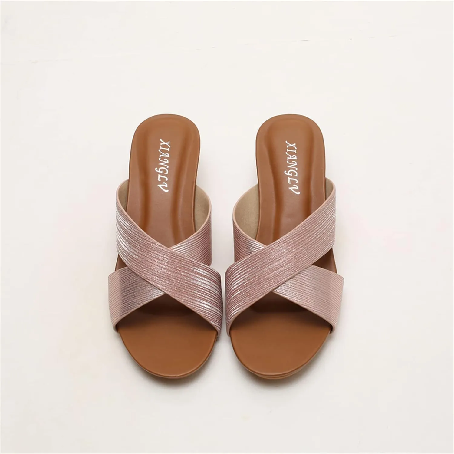 Women's Leather Platform Wedge Sandals Shiny Fashion Roman Bohemian Open Toe Slip-On Beach Casual High Heels Dressy Slippers
