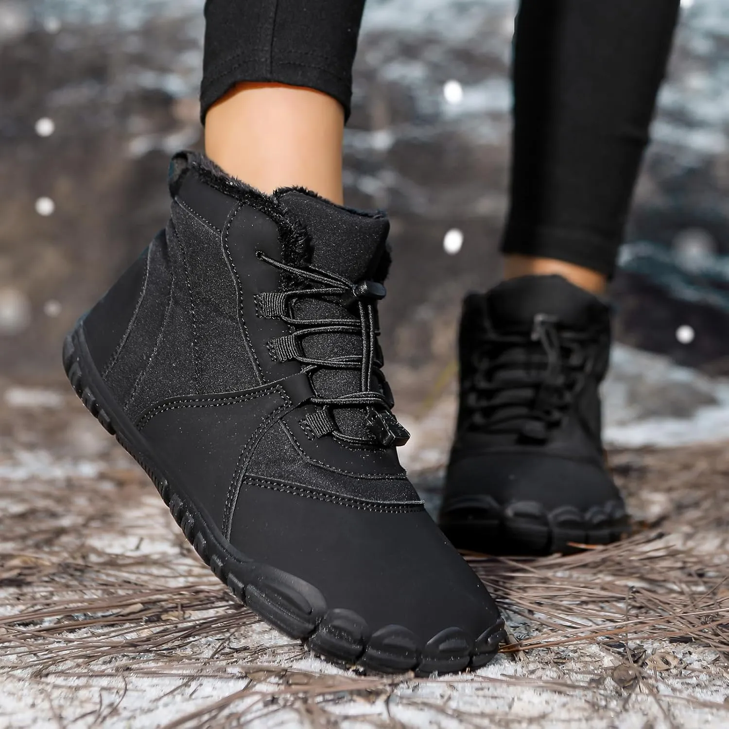 Womens Mens Barefoot Snow Boots, Soft Plush Lined Waterproof Hiking Shoes, Wide Toe Box Ankle Boots, Lightweight Outdoor Walking Anti-slip Winter Warm Sneakers