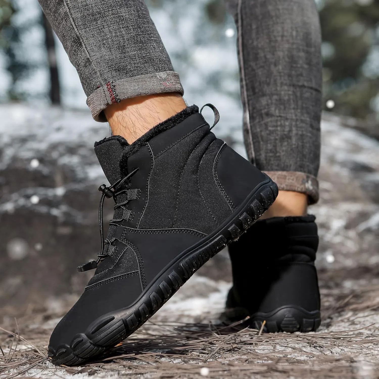 Womens Mens Barefoot Snow Boots, Soft Plush Lined Waterproof Hiking Shoes, Wide Toe Box Ankle Boots, Lightweight Outdoor Walking Anti-slip Winter Warm Sneakers