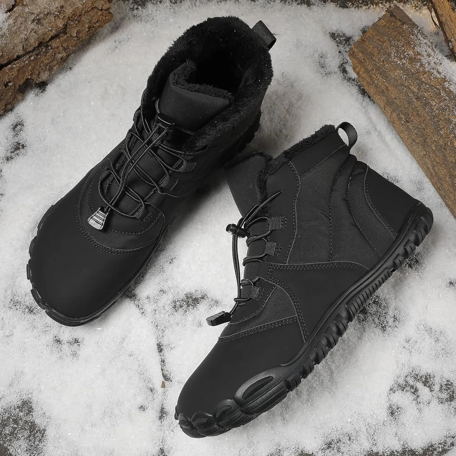 Womens Mens Barefoot Snow Boots, Soft Plush Lined Waterproof Hiking Shoes, Wide Toe Box Ankle Boots, Lightweight Outdoor Walking Anti-slip Winter Warm Sneakers