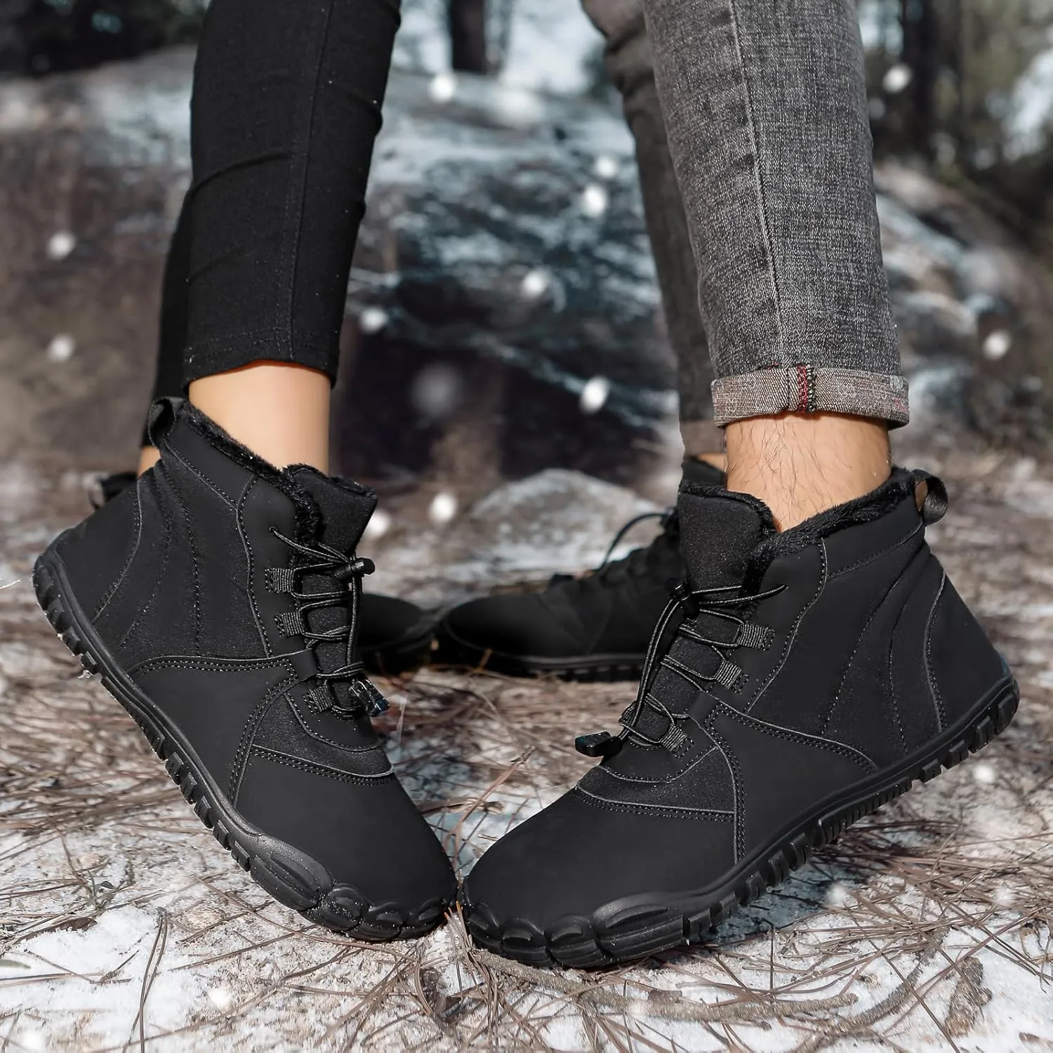 Womens Mens Barefoot Snow Boots, Soft Plush Lined Waterproof Hiking Shoes, Wide Toe Box Ankle Boots, Lightweight Outdoor Walking Anti-slip Winter Warm Sneakers