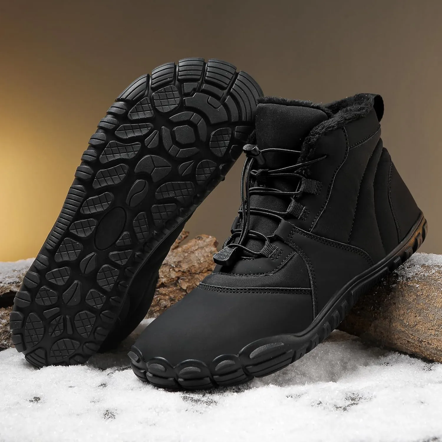 Womens Mens Barefoot Snow Boots, Soft Plush Lined Waterproof Hiking Shoes, Wide Toe Box Ankle Boots, Lightweight Outdoor Walking Anti-slip Winter Warm Sneakers