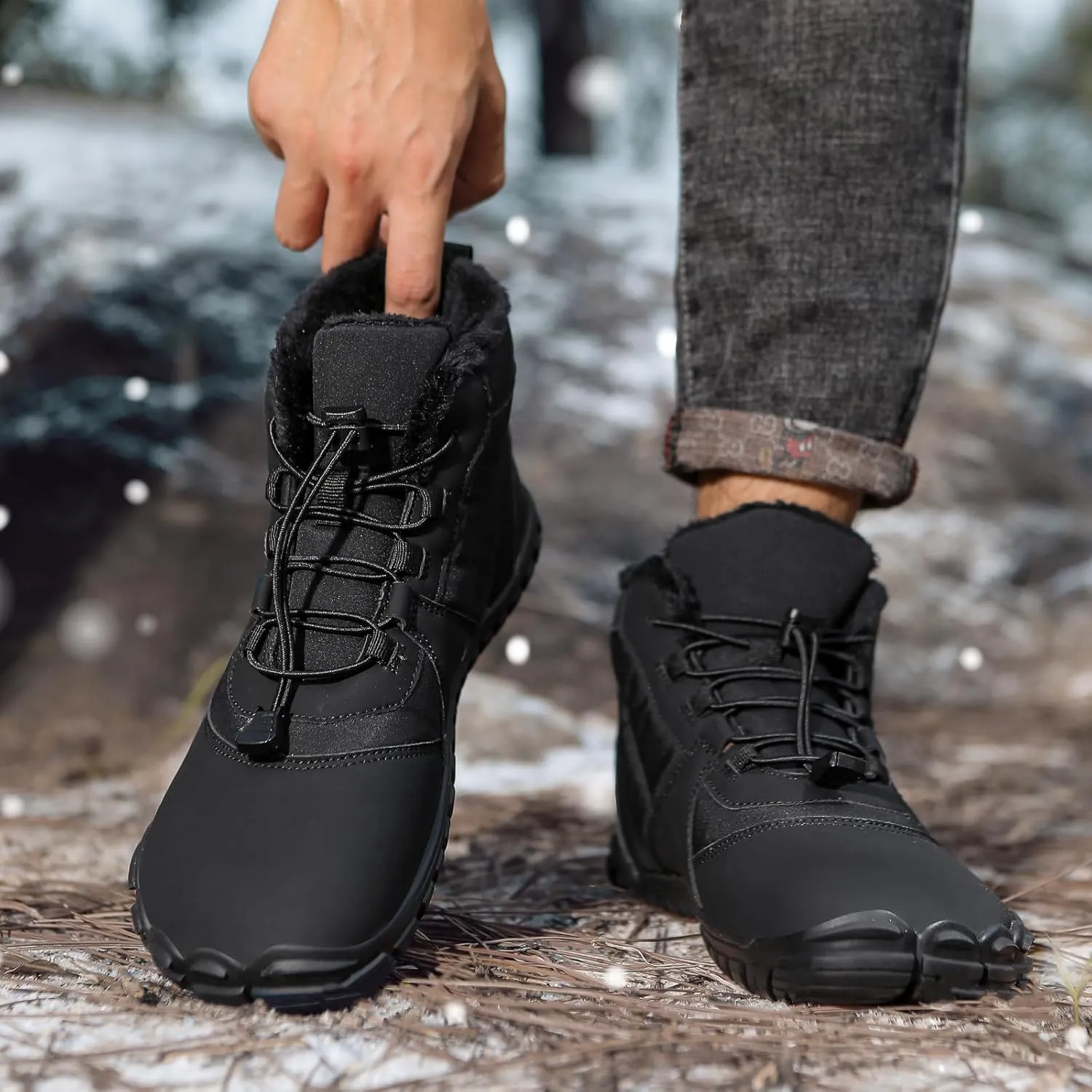Womens Mens Barefoot Snow Boots, Soft Plush Lined Waterproof Hiking Shoes, Wide Toe Box Ankle Boots, Lightweight Outdoor Walking Anti-slip Winter Warm Sneakers